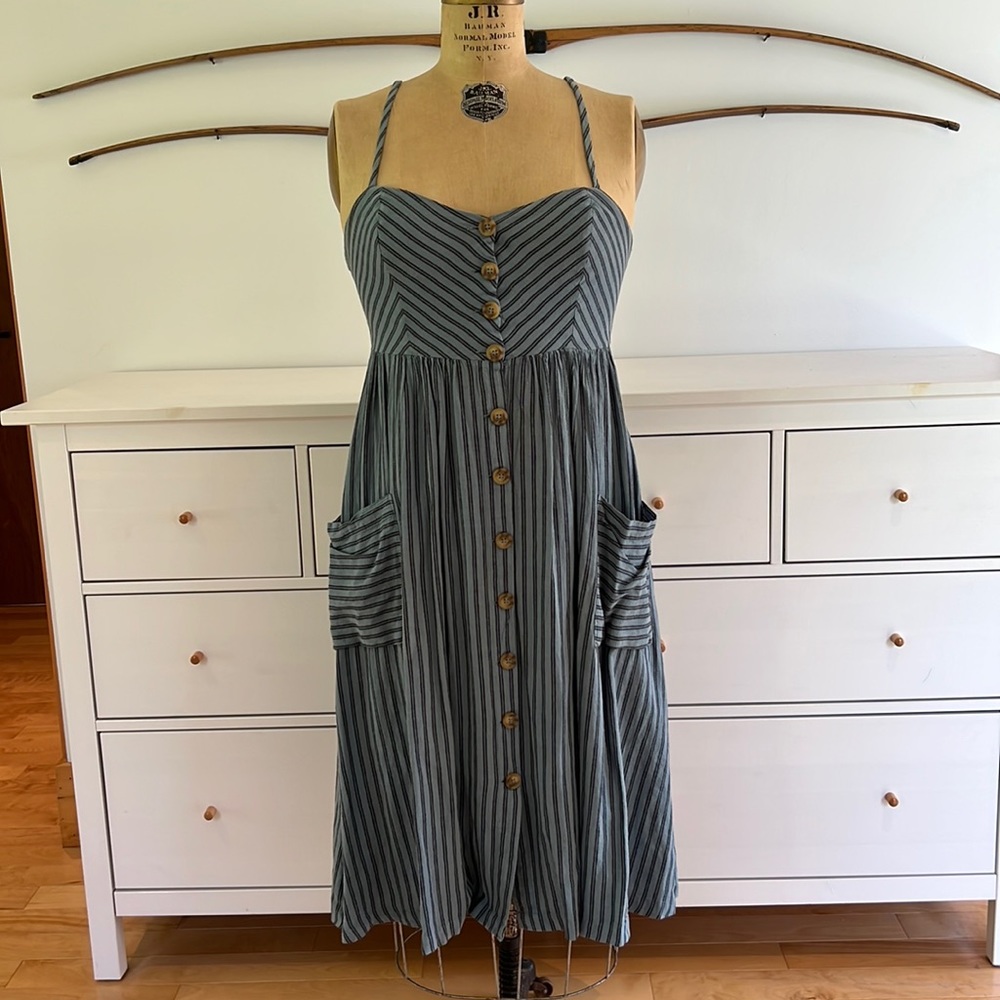 Urban Outfitters Midi Sundress Blue Stripes Pockets M